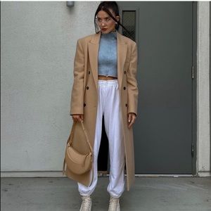 Zara Camel Long Double-Breasted Wool Coat